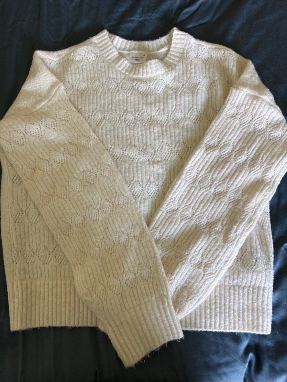 abercrombie kids Cream Cable Knit Crewneck Sweater